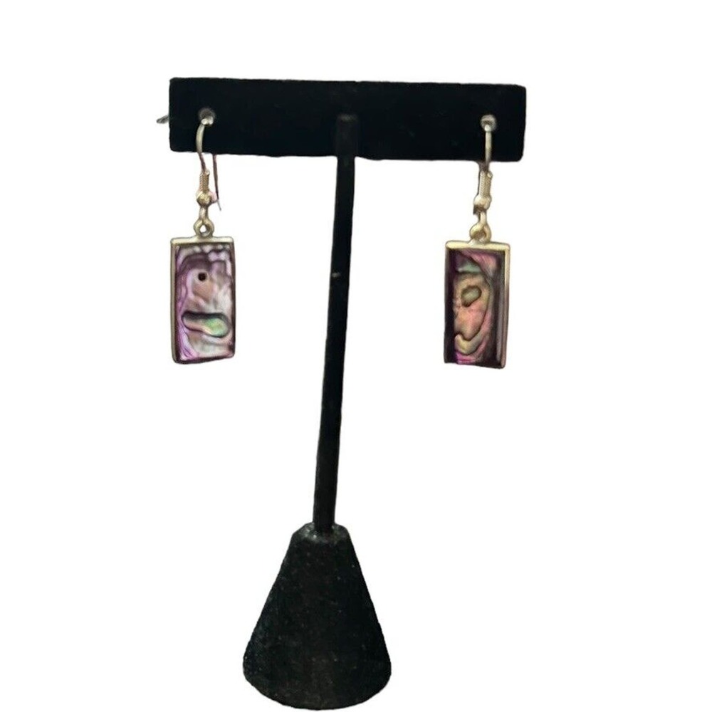 Alpaca Mexico Abalone Shell Earrings Pierced Rectangular Dangle